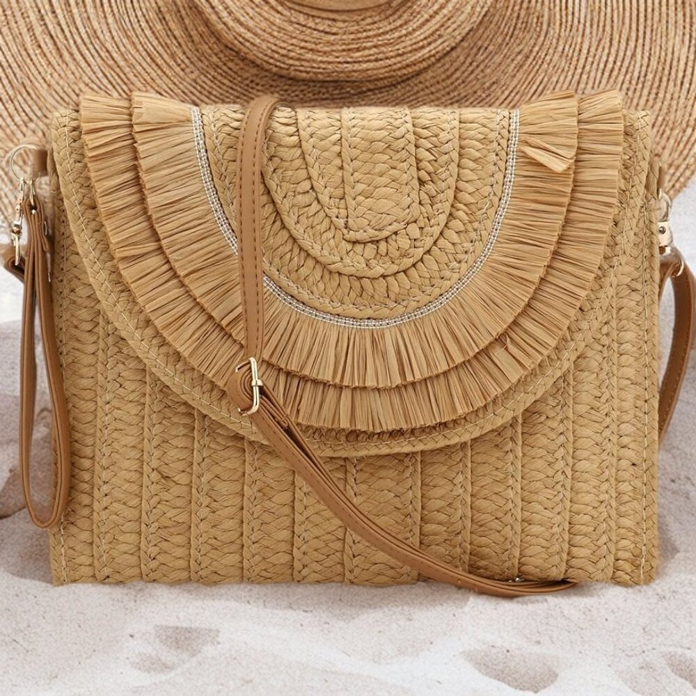 Straw Beach Purse Summer Clutch Crossbody Handbag Shoulder Bag Travel Wallet - Picture 2 of 8